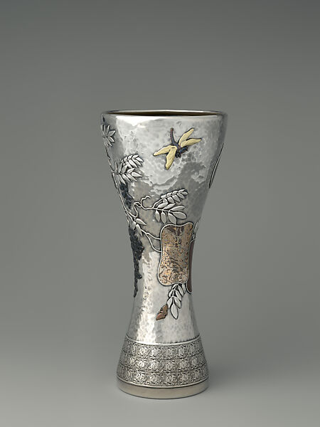 Vase, Tiffany &amp; Co. (1837–present), Silver, copper, silver-zinc alloy, copper-gold alloy, copper-silver alloy with gold traces, gold-silver-copper alloy, and gold-silver alloy, American 