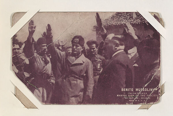 Benito Mussolini from World War II (Dictators) Exhibit Cards series (W400), Exhibit Supply Company, Commercial color photolithograph 