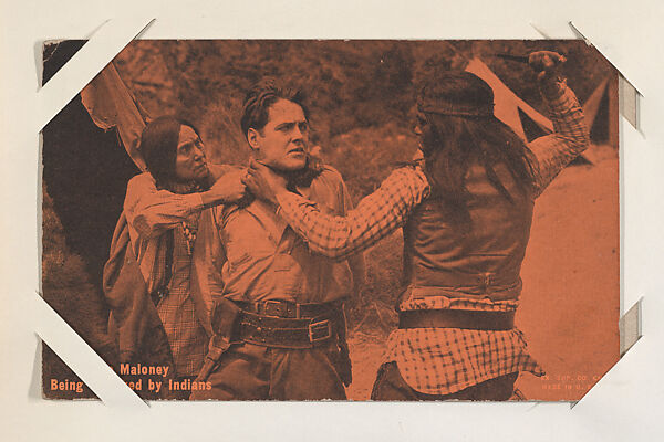 Leo Maloney Being Tortured by Indians from Western Stars or Scenes Exhibit Cards series (W412), Exhibit Supply Company, Commercial color photolithograph 