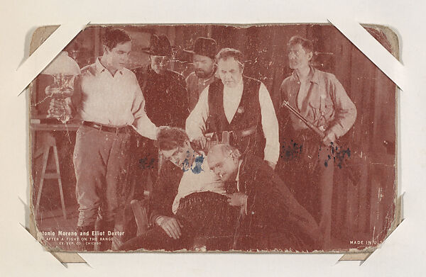 Antonio Moreno and Elliott Dexter after a fight on the range from Western Stars or Scenes Exhibit Cards series (W412), Exhibit Supply Company, Commercial color photolithograph 