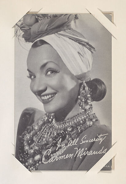 Carmen Miranda from Movie Stars Exhibit Cards series (W401), Commercial photolithograph 