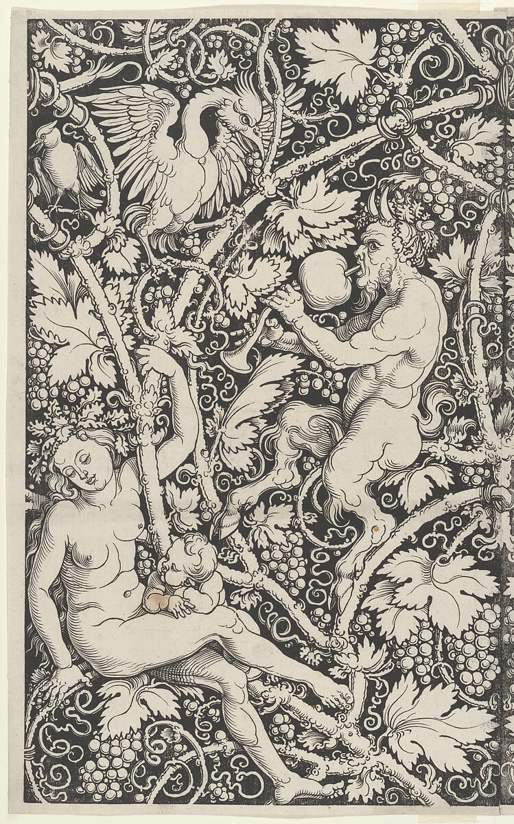 Wallpaper with Satyr Family, Sebald Beham (German, Nuremberg 1500–1550 Frankfurt), Woodcut 