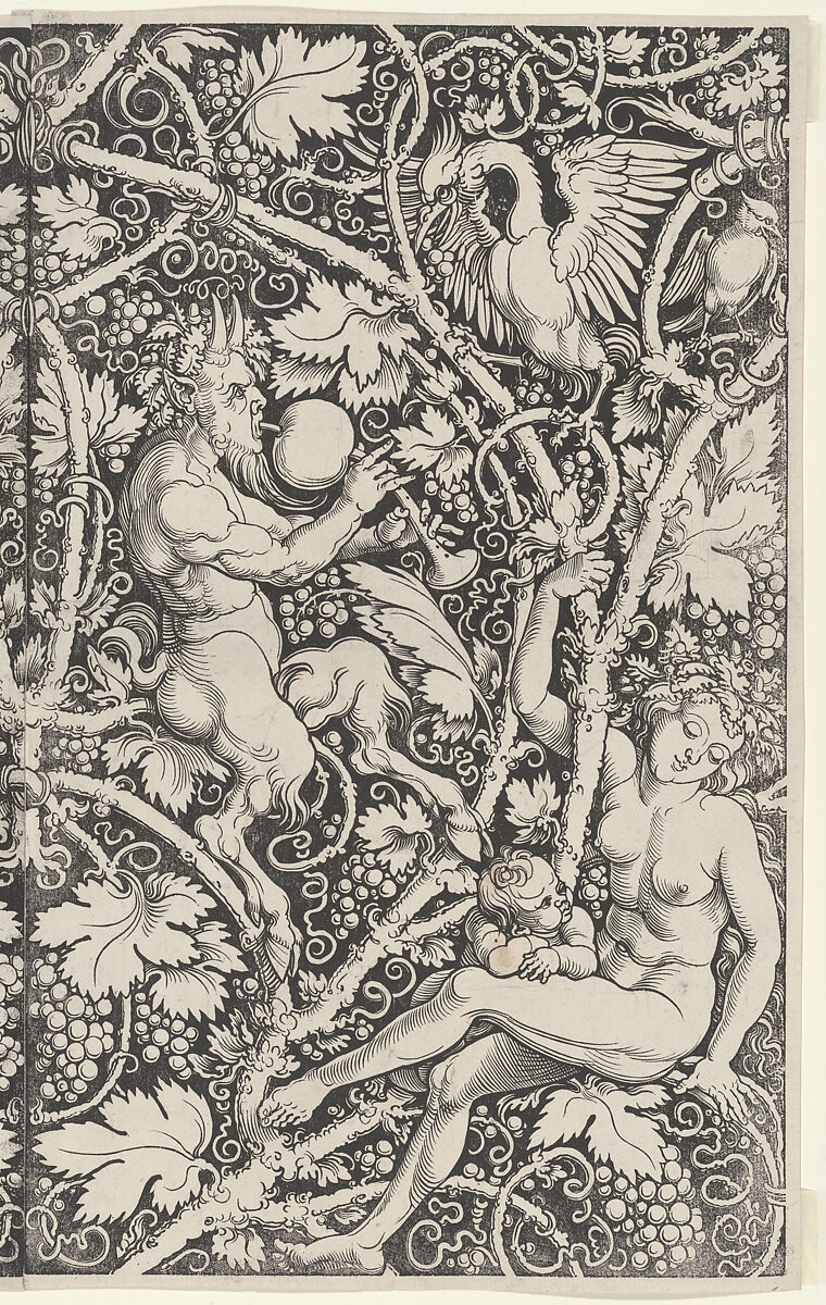 Wallpaper with Satyr Family, Sebald Beham (German, Nuremberg 1500–1550 Frankfurt), Woodcut 