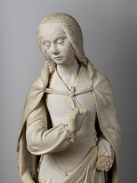 The Virgin Annunciate, Jean Guillaumet (French, ca. 1465–documented in Bourbon until 1515), White limestone with traces of polychromy, French, Bourbon