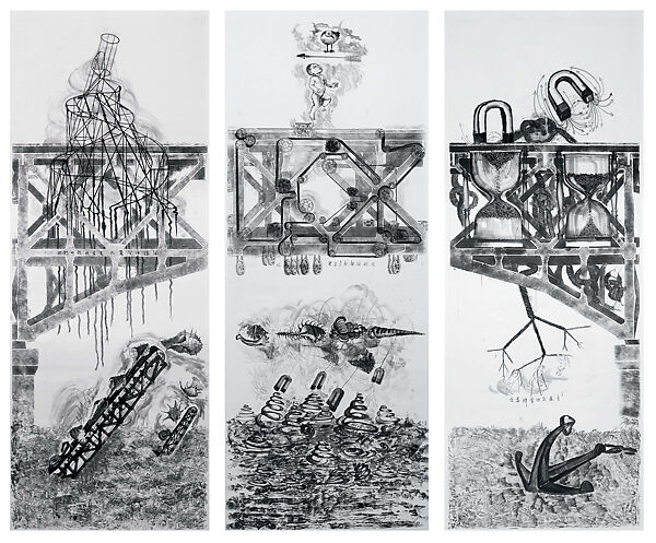 30 Letters to Qiu Jiawa, Qiu Zhijie (Chinese, born 1969), Three hanging scrolls from a set of thirty; ink on paper, China 