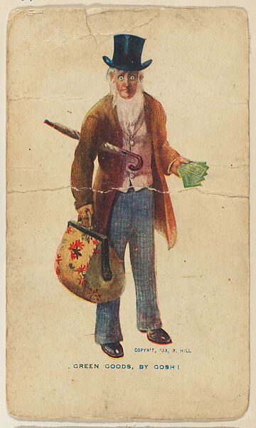 Green Goods, by Gosh!, from the "Girls and Men in Costume" series (T65), issued with Golden Eagle Cigars by I. Lewis & Co., Issued by I. Lewis &amp; Co., Newark, New Jersey, Commercial color lithograph 