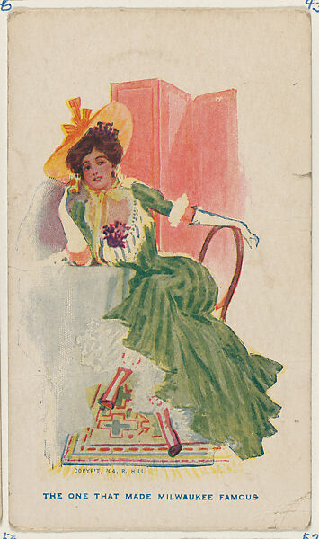 The one that made Milwaukee famous, from the "Girls and Men in Costume" series (T65), issued with Golden Eagle Cigars by I. Lewis & Co., Issued by I. Lewis &amp; Co., Newark, New Jersey, Commercial color lithograph 