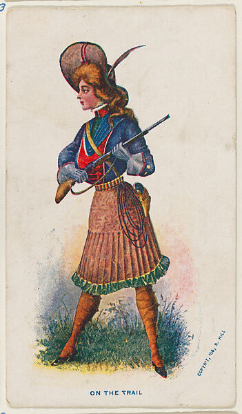 On the trail, from the "Girls and Men in Costume" series (T65), issued with Golden Eagle Cigars by I. Lewis & Co., Issued by I. Lewis &amp; Co., Newark, New Jersey, Commercial color lithograph 