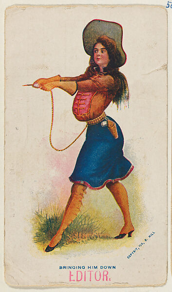 Bringing him down, from the "Girls and Men in Costume" series (T65), issued with Golden Eagle Cigars by I. Lewis & Co., Issued by I. Lewis &amp; Co., Newark, New Jersey, Commercial color lithograph 