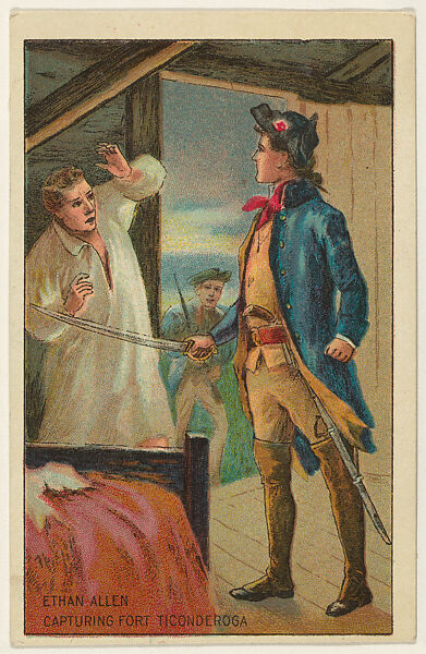Ethan Allen Capturing Fort Ticonderoga, from the "Historical Events" series (T70), issued with Hoffman House Magnums Cigars, Flexo Giants Little Cigars, Buffo Little Cigars, and Just Suits Cut Plug, Commercial color lithograph 