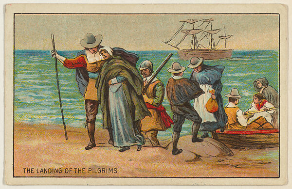 The Landing of the Pilgrims, from the "Historical Events" series (T70), issued with Hoffman House Magnums Cigars, Flexo Giants Little Cigars, Buffo Little Cigars, and Just Suits Cut Plug, Commercial color lithograph 