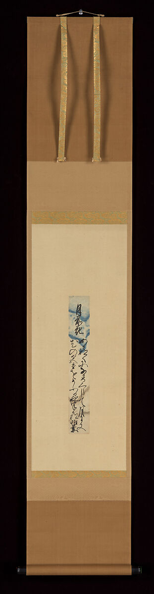 Waka Poem: Moonlit Flower, Masanari Shirakawa (Japanese, 1488–1560), Hanging scroll; ink on paper, Japan