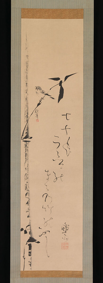 Sparrow and Bamboo, Sakai Hōitsu (Japanese, 1761–1828), Hanging scroll; ink on paper, Japan 