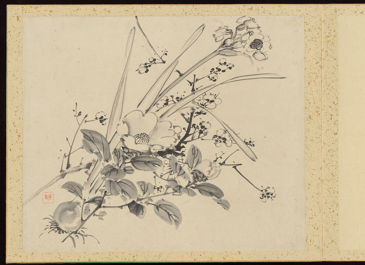 "Refined Elegance in the Four Seasons" (Shiji seiga), Album of Flower Paintings, Yamamoto Baiitsu (Japanese, 1783–1856), Album of twelve leaves; ink on paper, Japan