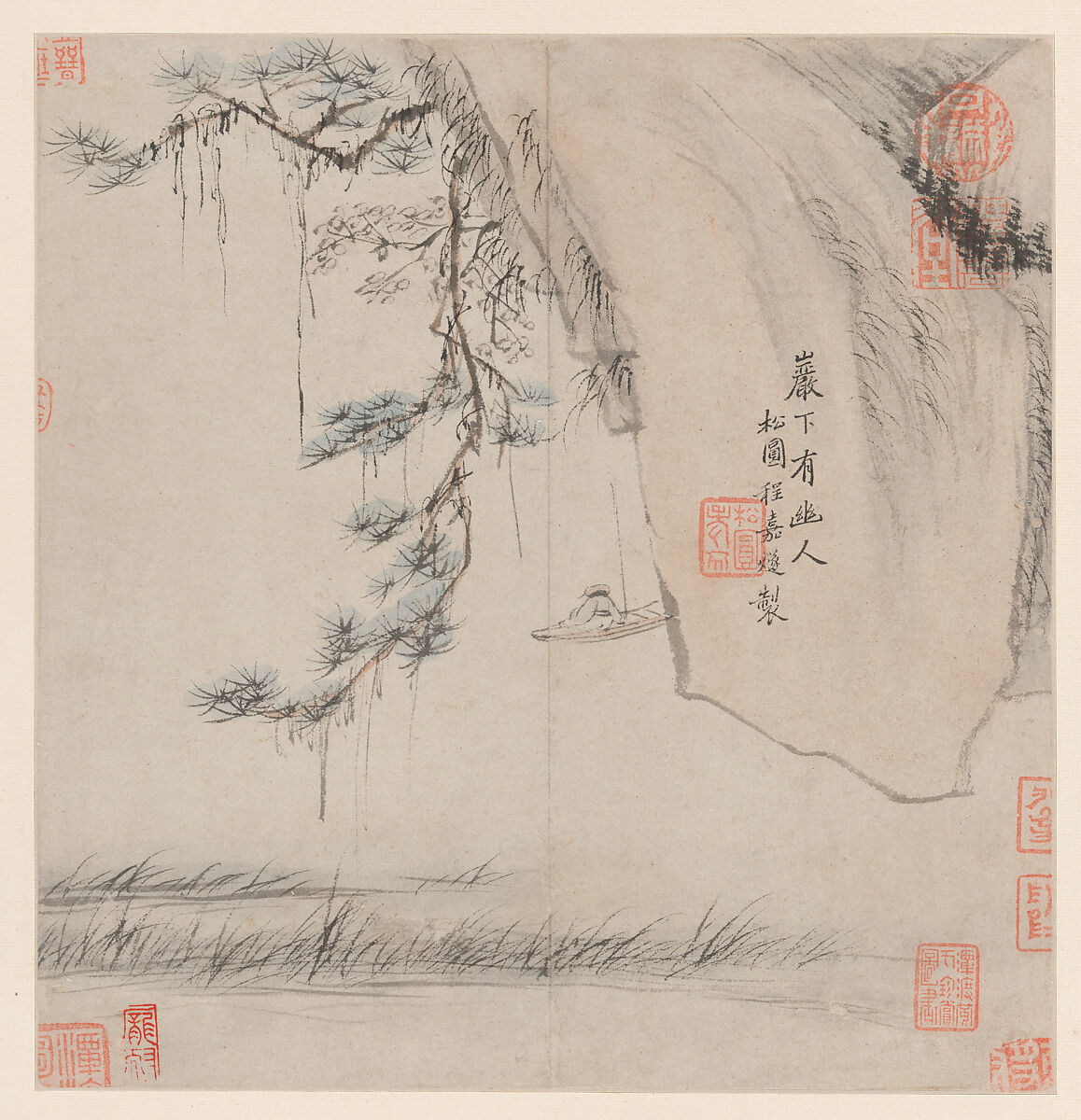 Two Landscapes, Cheng Jiasui (Chinese, 1565–1644), Two leaves from an album; ink and color on paper, China 