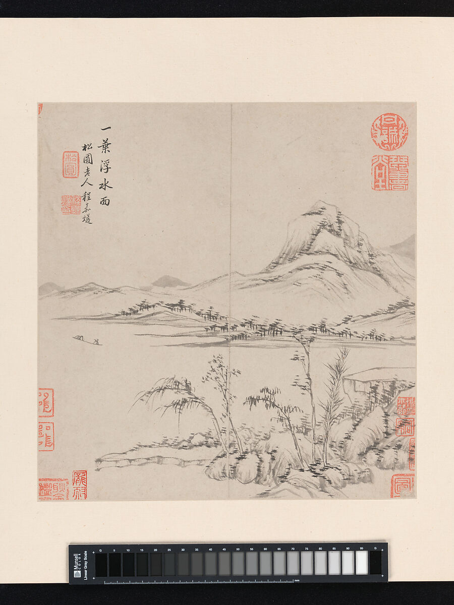 Two Landscapes, Cheng Jiasui (Chinese, 1565–1644), Two leaves from an album; ink and color on paper, China