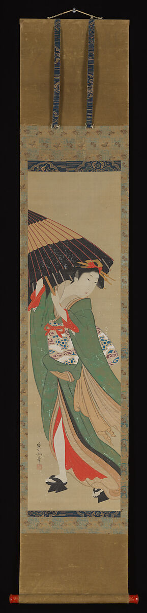 Beautiful Lady, Chōkōsai Eishō (Japanese, 1793–99), Hanging scroll; ink and color on silk, Japan