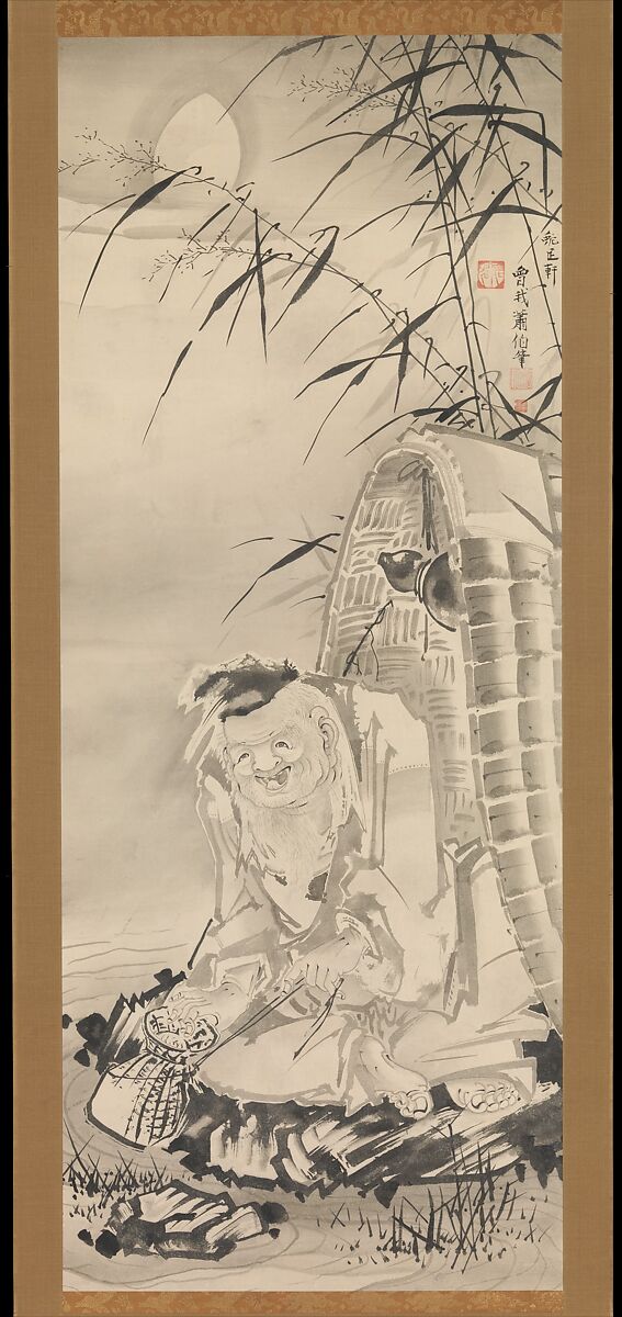 Tōkaibō with a Fishing Basket, Soga Shōhaku (Japanese, 1730–1781), Hanging scroll; ink on paper, Japan 