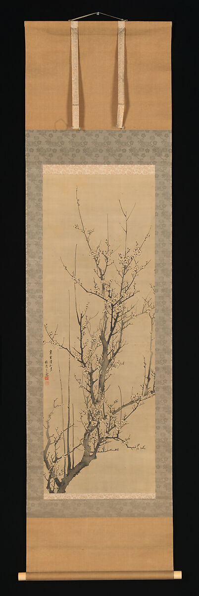 Plum Blossoms, Yamamoto Baiitsu (Japanese, 1783–1856), Hanging scroll; ink on silk, Japan