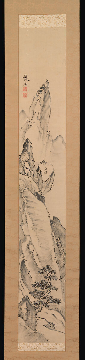 Landscape and Couplet of Chinese Verse, Ike no Taiga (Japanese, 1723–1776), Pair of hanging scrolls; ink on paper, Japan