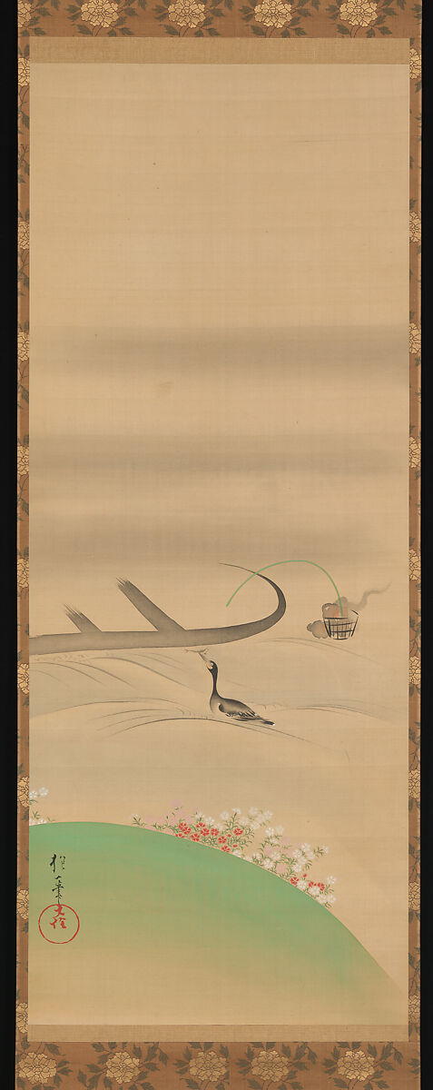 Cormorant Fishing, Sakai Hōitsu (Japanese, 1761–1828), Hanging scroll; ink and color on silk, Japan 