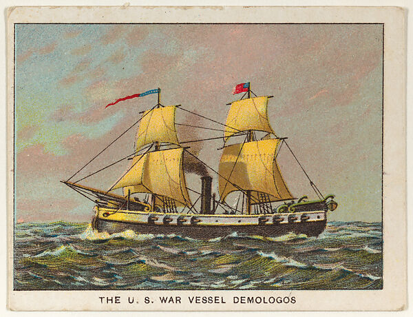 The U.S. War Vessel Demologos, from the "Hudson-Fulton" series (T72), issued with Turkey Red Cigarettes by the American Tobacco Company, Issued by American Tobacco Company, Commercial color lithograph 