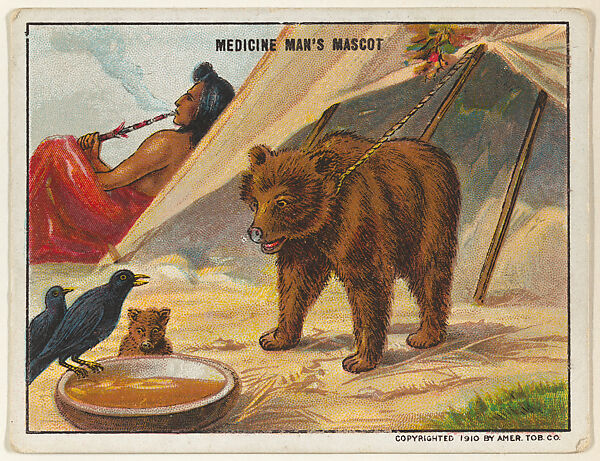 Medicine Man's Mascot, from the "Indian Life in the 60's" series (T73), issued with Hassan Cork Tip Cigarettes by the American Tobacco Company, Issued by American Tobacco Company, Commercial color lithograph 