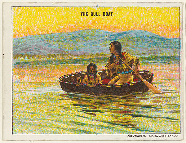 The Bull Boat, from the "Indian Life in the 60's" series (T73), issued with Hassan Cork Tip Cigarettes by the American Tobacco Company, Issued by American Tobacco Company, Commercial color lithograph