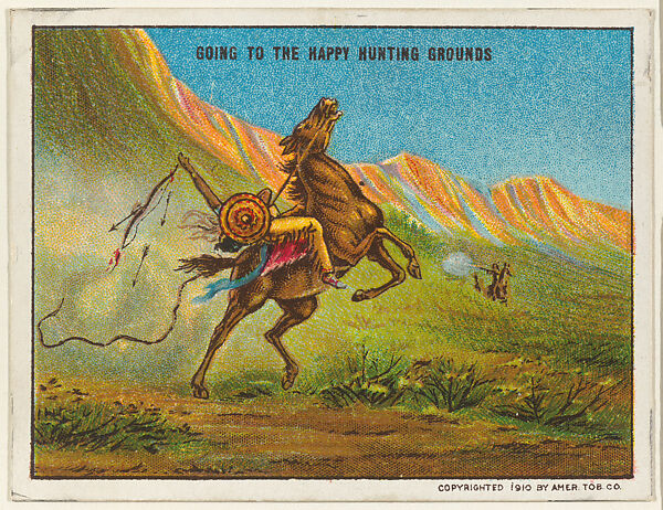 Going to the Happy Hunting Grounds, from the "Indian Life in the 60's" series (T73), issued with Hassan Cork Tip Cigarettes by the American Tobacco Company, Issued by American Tobacco Company, Commercial color lithograph