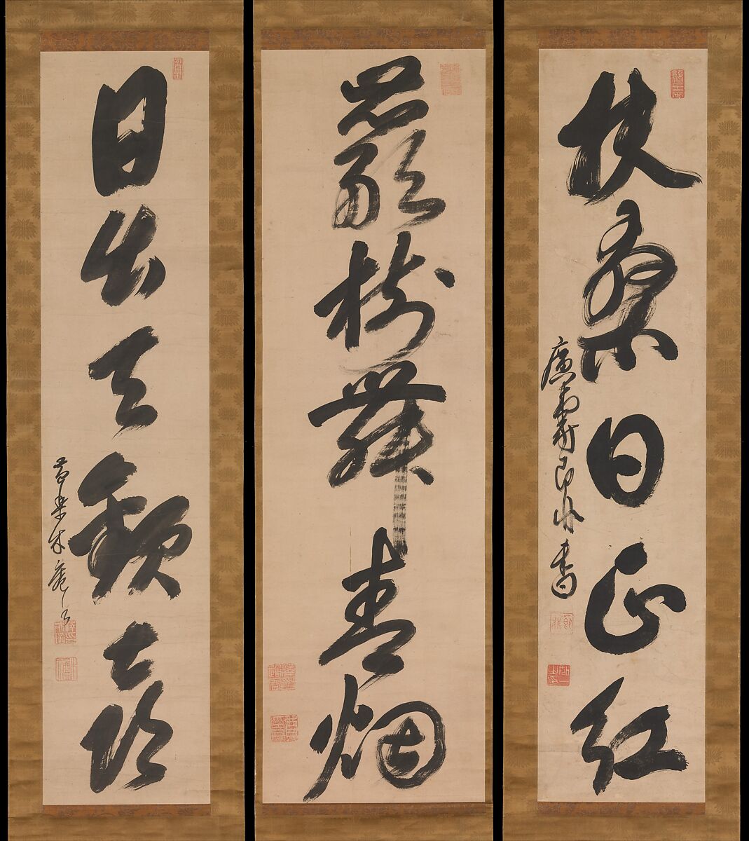 Poetic Phrases, a) Hiin Tsūyō (Chinese, 1593–1661), Set of three hanging scrolls; ink on paper, Japan 