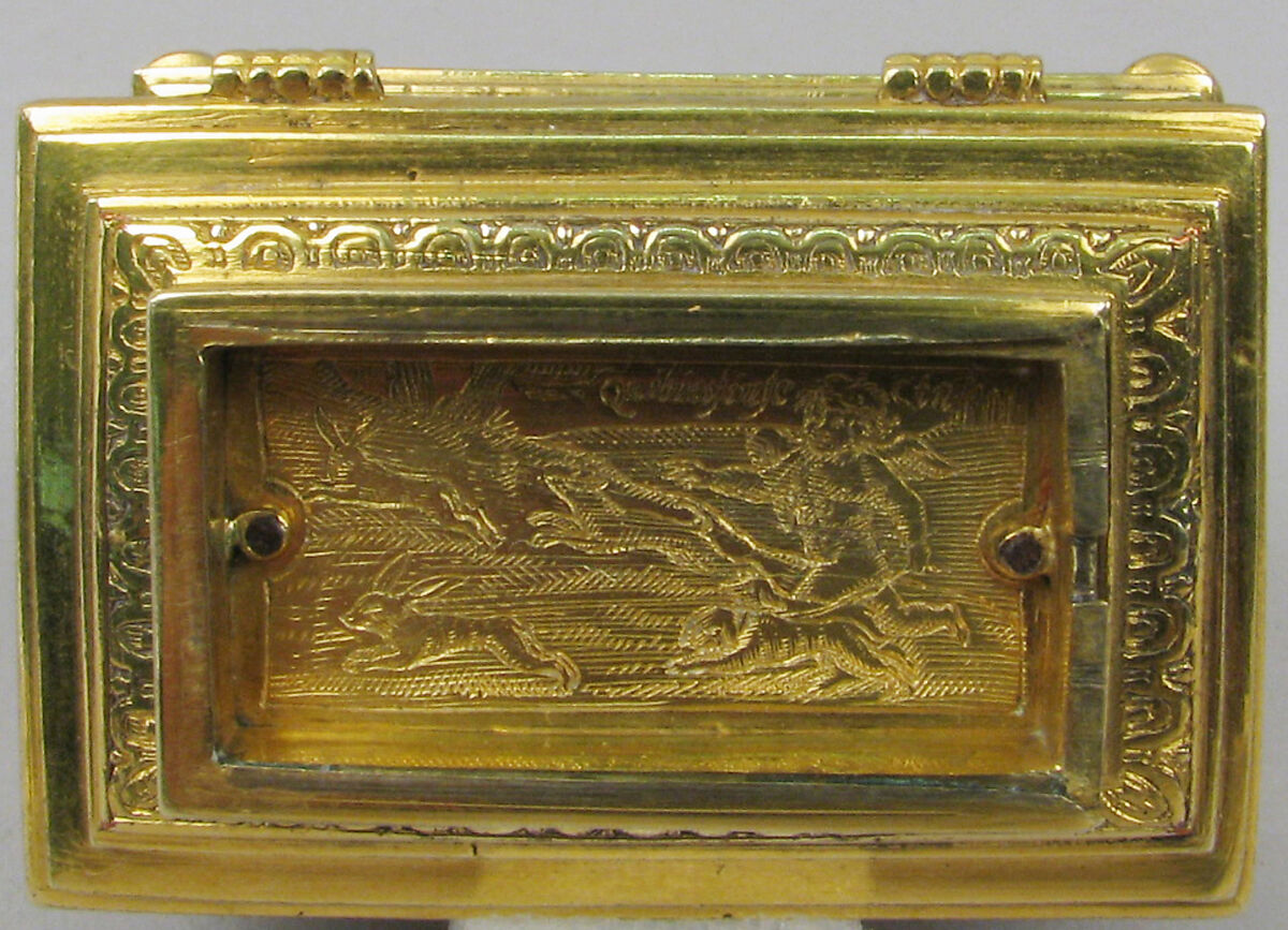 Jewelry box, P. Ben, Silver, engraved; brass, partially gilt, German, probably Nuremberg or Flemish