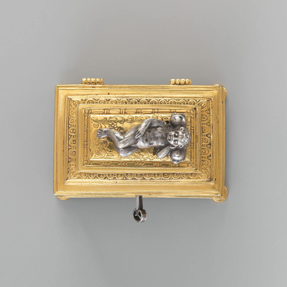 Jewelry box, P. Ben, Silver, engraved; brass, partially gilt, German, probably Nuremberg or Flemish