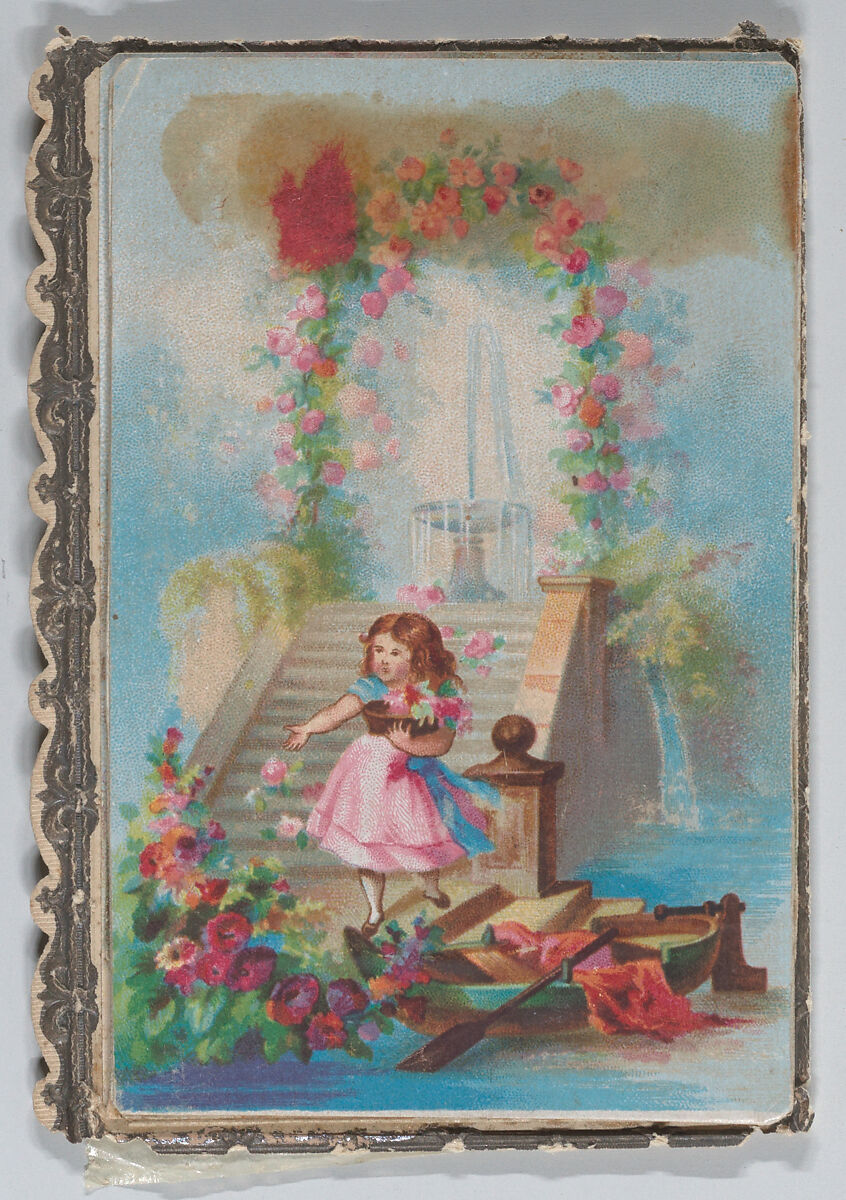 Valentine - Mechanical -- four layers, merrymaking, Anonymous, German, 19th century, Heavy card-stock, die-cut scraps, chromolithography, white ribbon  