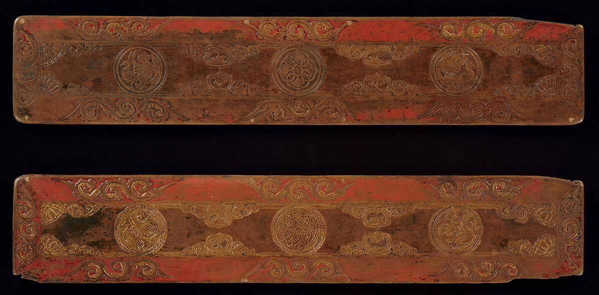 Pair of Manuscript Covers, Each with Five Deities, Distemper and gilt on wood, Tibet