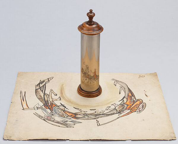 Anamorphosis, Polished metal, wood, watercolor on paper, German 