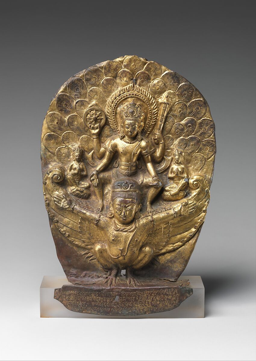 Vishnu Riding on Garuda, Gilt copper repoussé, Nepal 