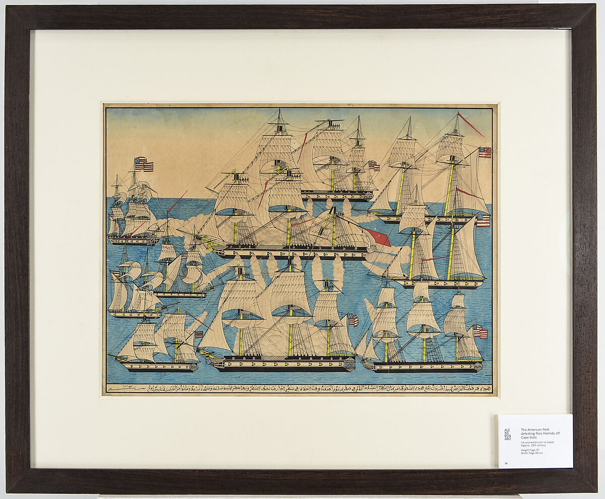 The American Fleet Defeating Rais Hamdu off Cape Gata, Ink and watercolor on paper