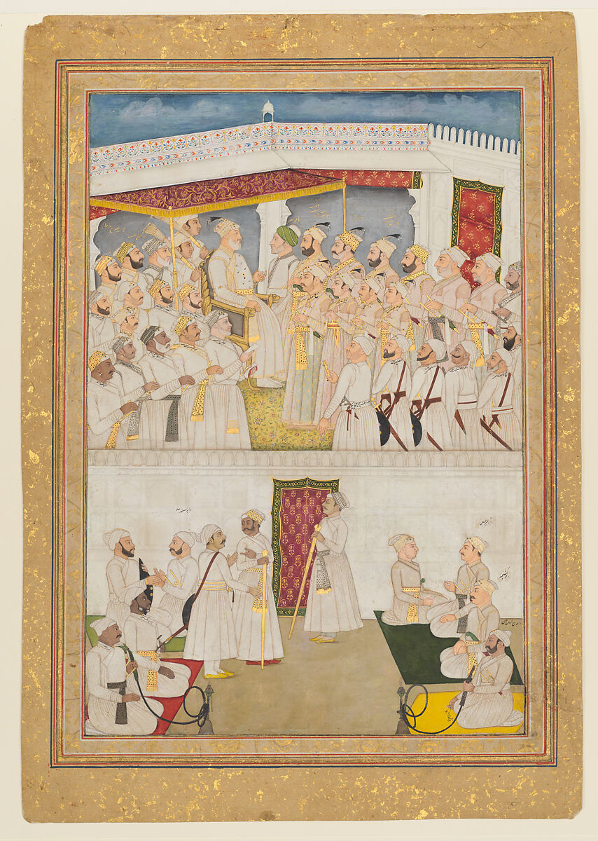 Darbar of Alivardi Khan at Murshidabad's Court, Pigments and gold on paper 