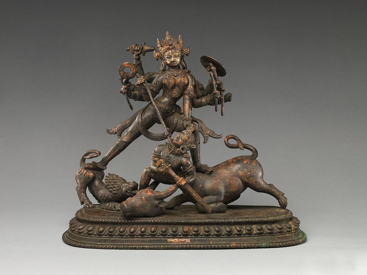 The Goddess Durga Slaying Mahisha, Copper alloy, Nepal 