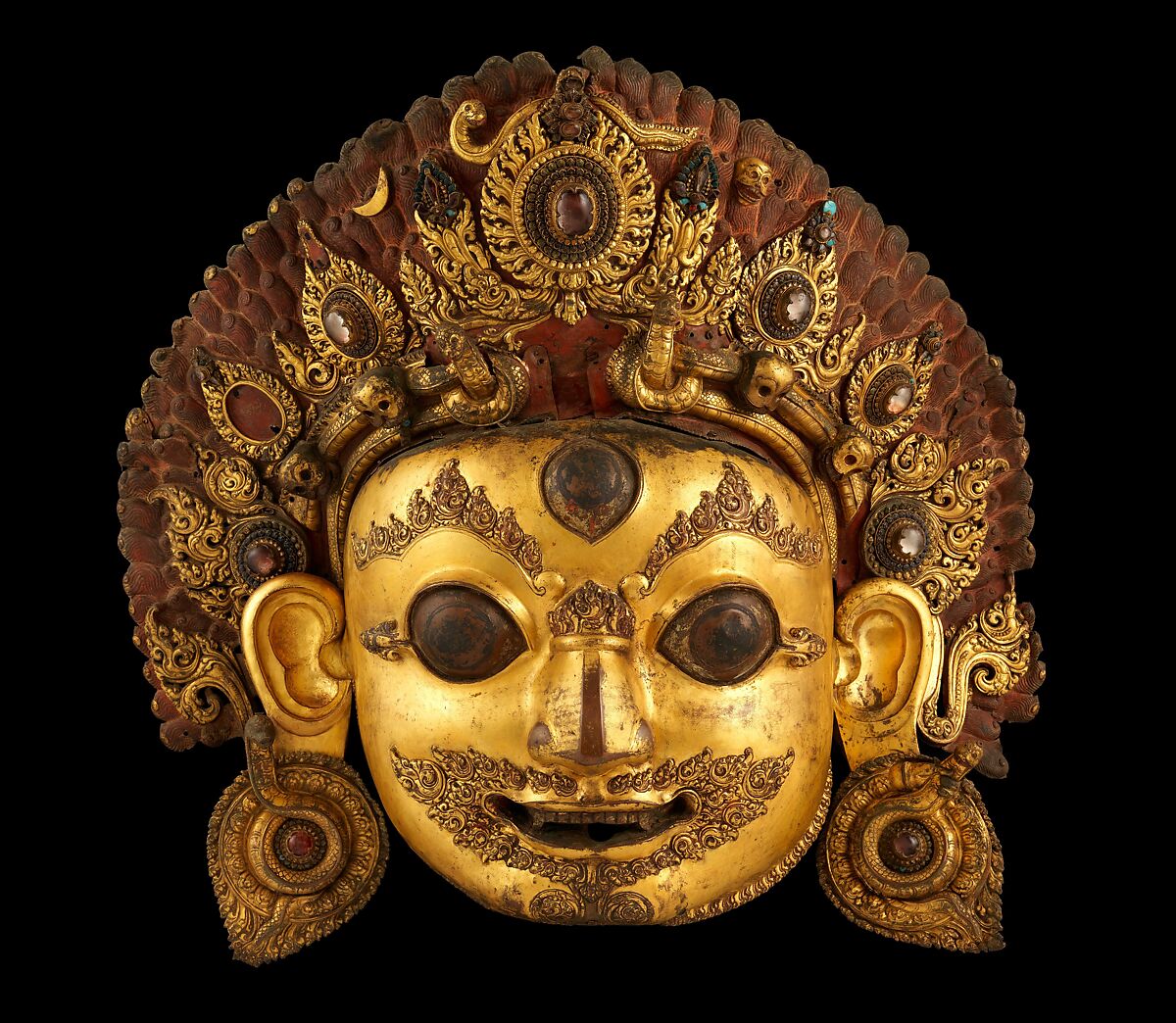 Head of Bhairava, Gilded copper, rock crystal, paint, Nepal, Kathmandu Valley 