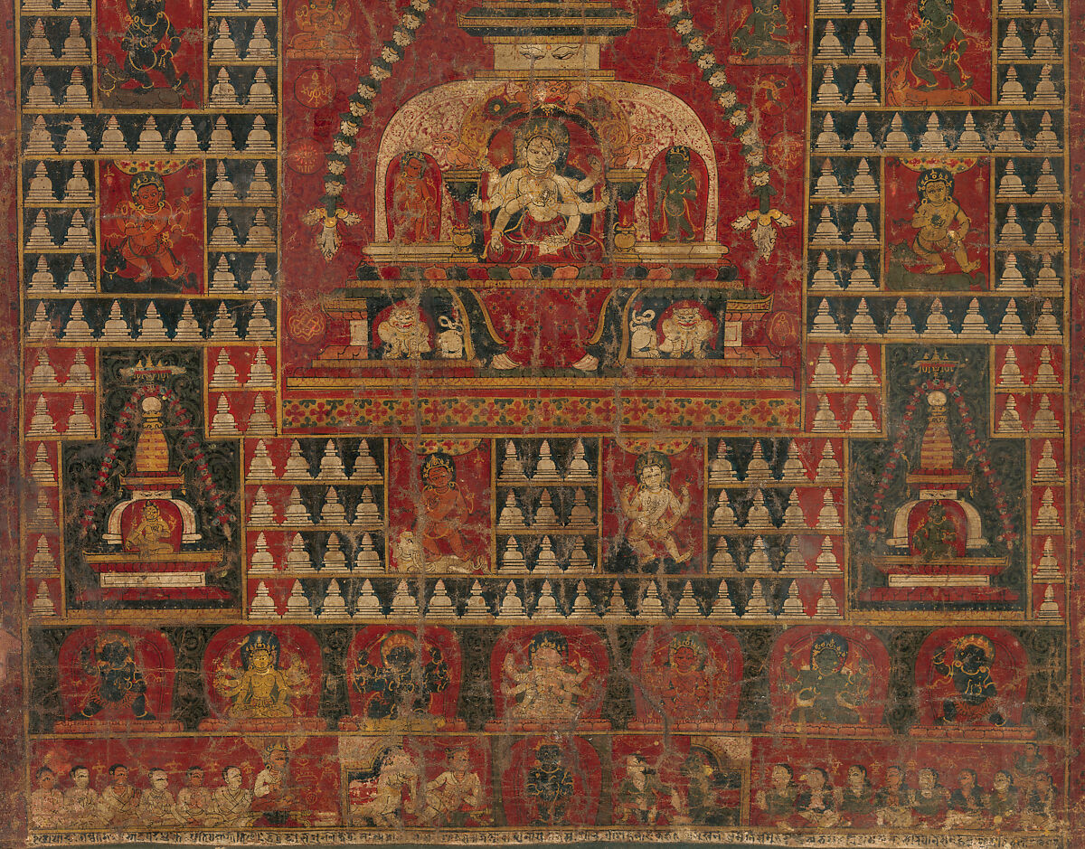 Ushnishavijaya Enthroned in the Womb of a Stupa, Distemper on cloth, Nepal