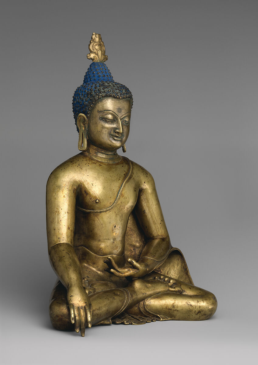 Buddha Shakyamuni, Brass with colored pigments, Central Tibet