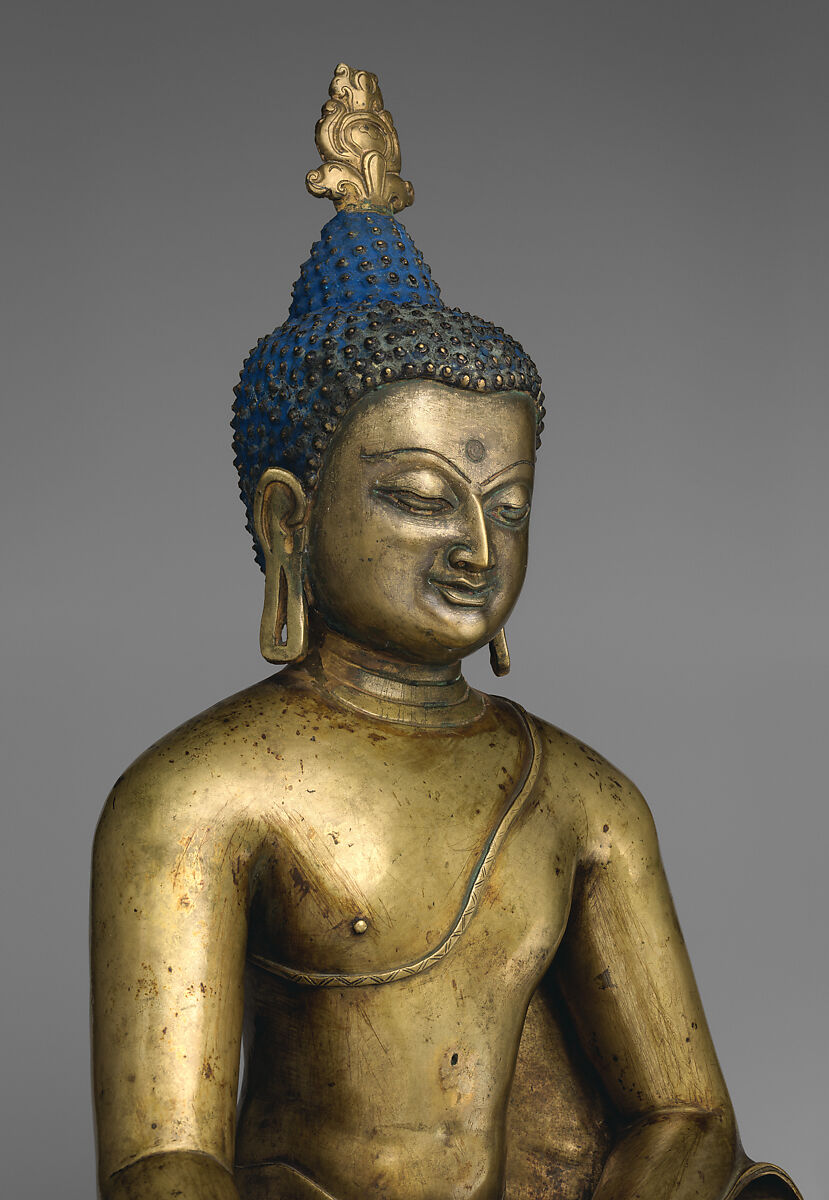 Buddha Shakyamuni, Brass with colored pigments, Central Tibet