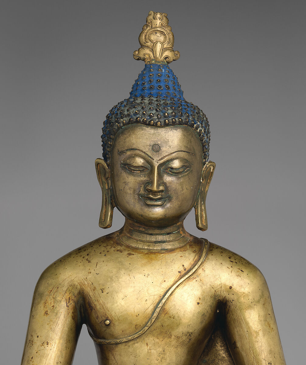 Buddha Shakyamuni, Brass with colored pigments, Central Tibet
