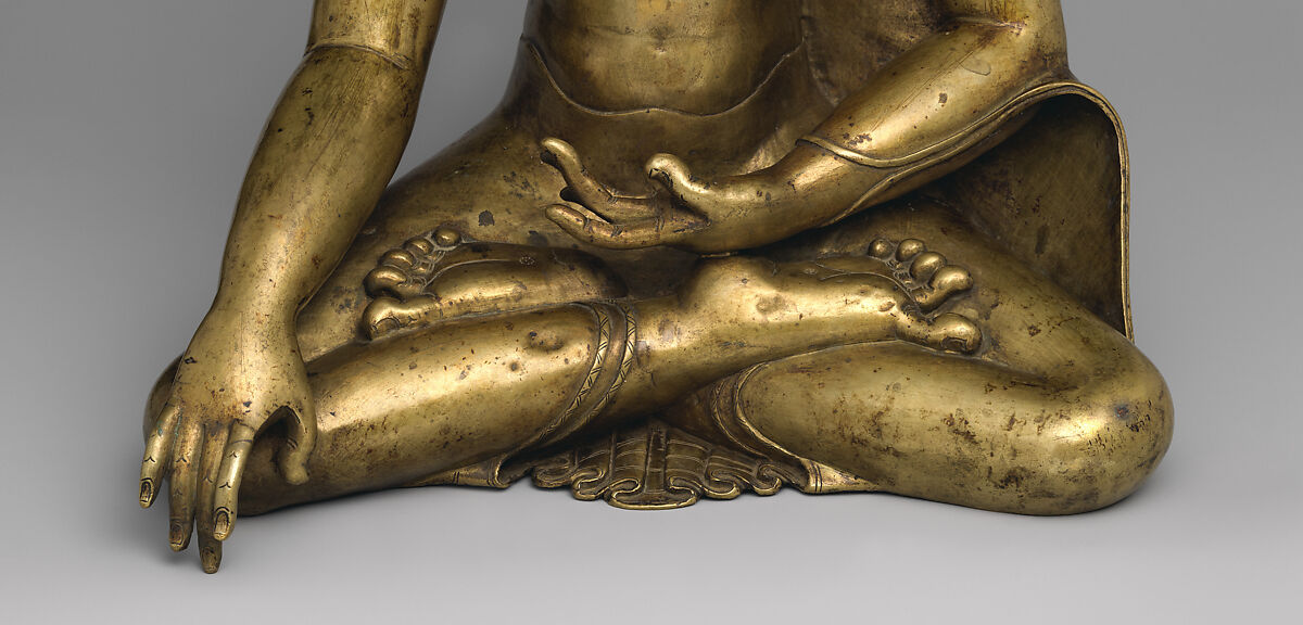 Buddha Shakyamuni, Brass with colored pigments, Central Tibet