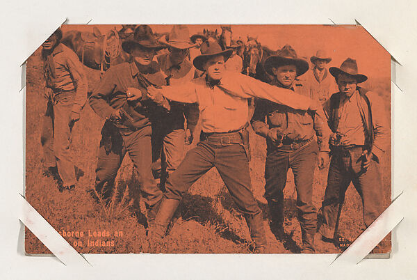 Bud Osborne Leads an Attack on Indians from Western Stars or Scenes Exhibit Cards series (W412), Exhibit Supply Company, Commercial color photolithograph 