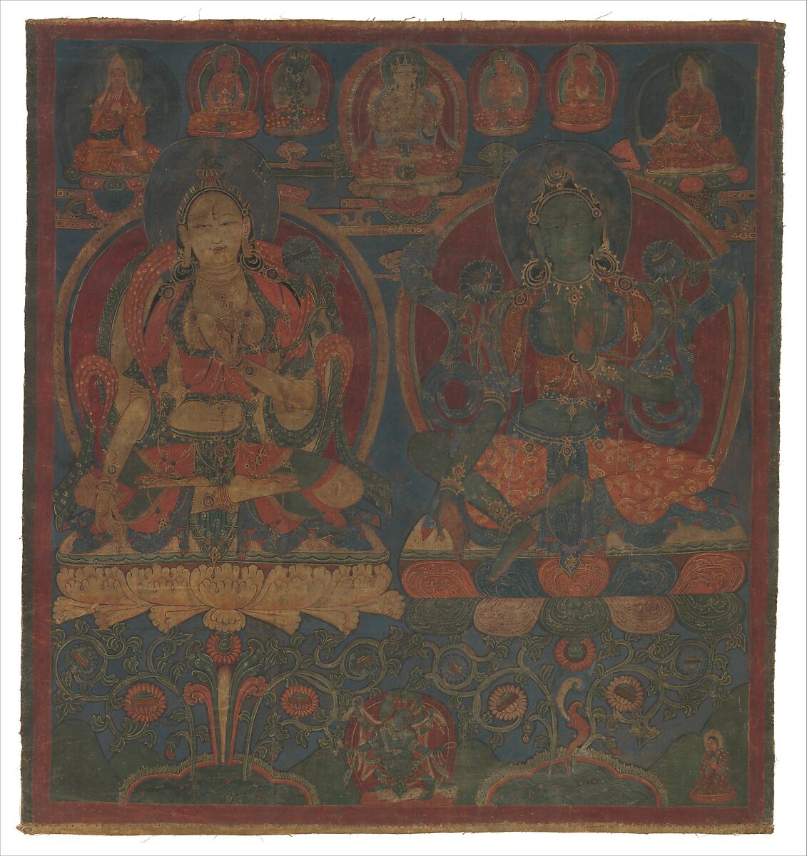 White Tara and Green Tara, Distemper on cloth, Western Tibet (Guge)