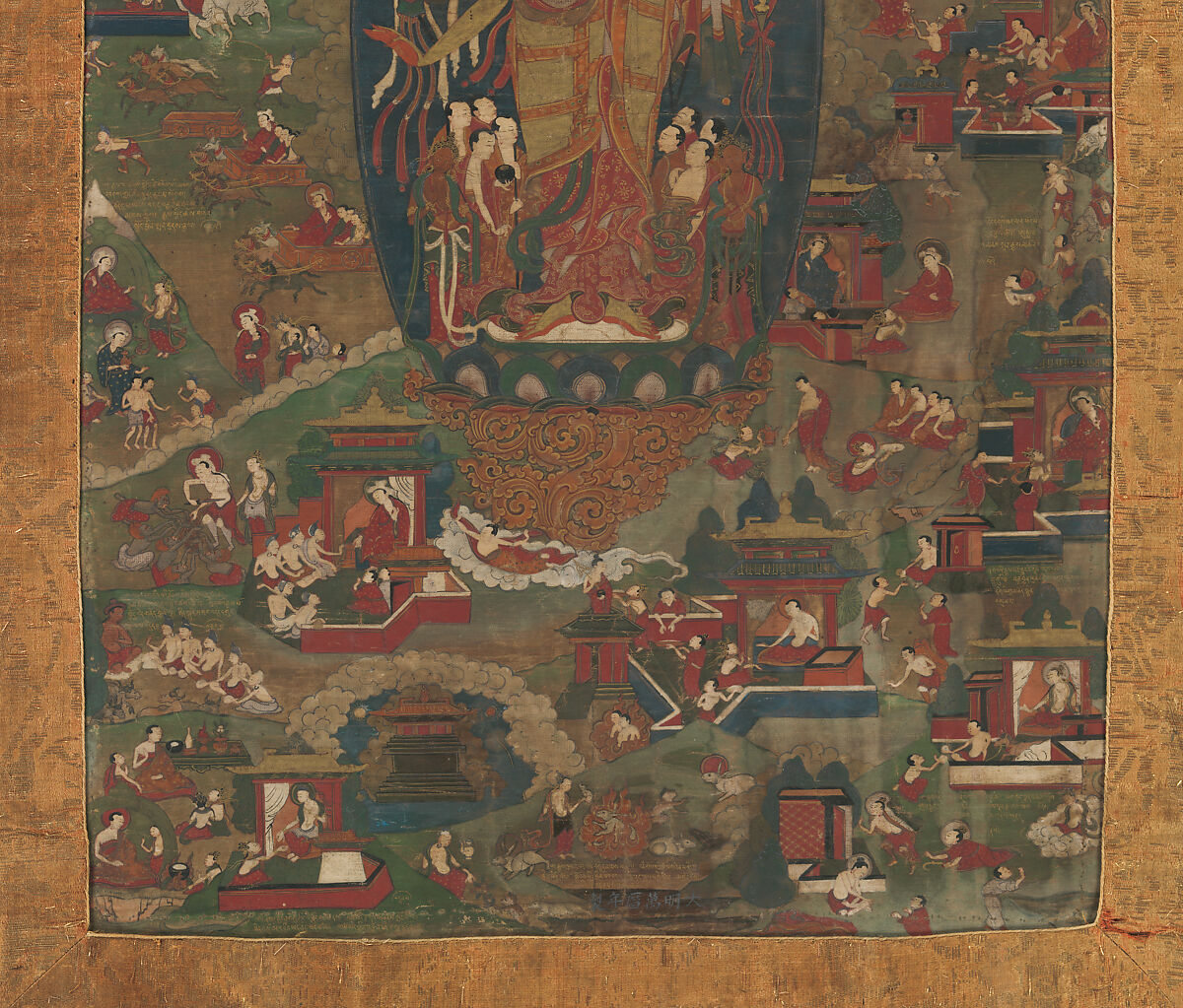 Buddha Shakyamuni and Scenes of His Previous Lives (Jataka Tales), Distemper on cloth, Tibet
