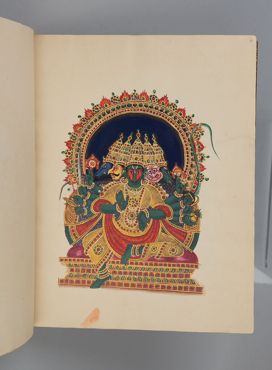 Album depicting one hundred Hindu gods, Unidentified artists (Indian, Madurai, ca. 1830s), Watercolor, ink, and gold on paper, India, Madurai, Tamil Nadu