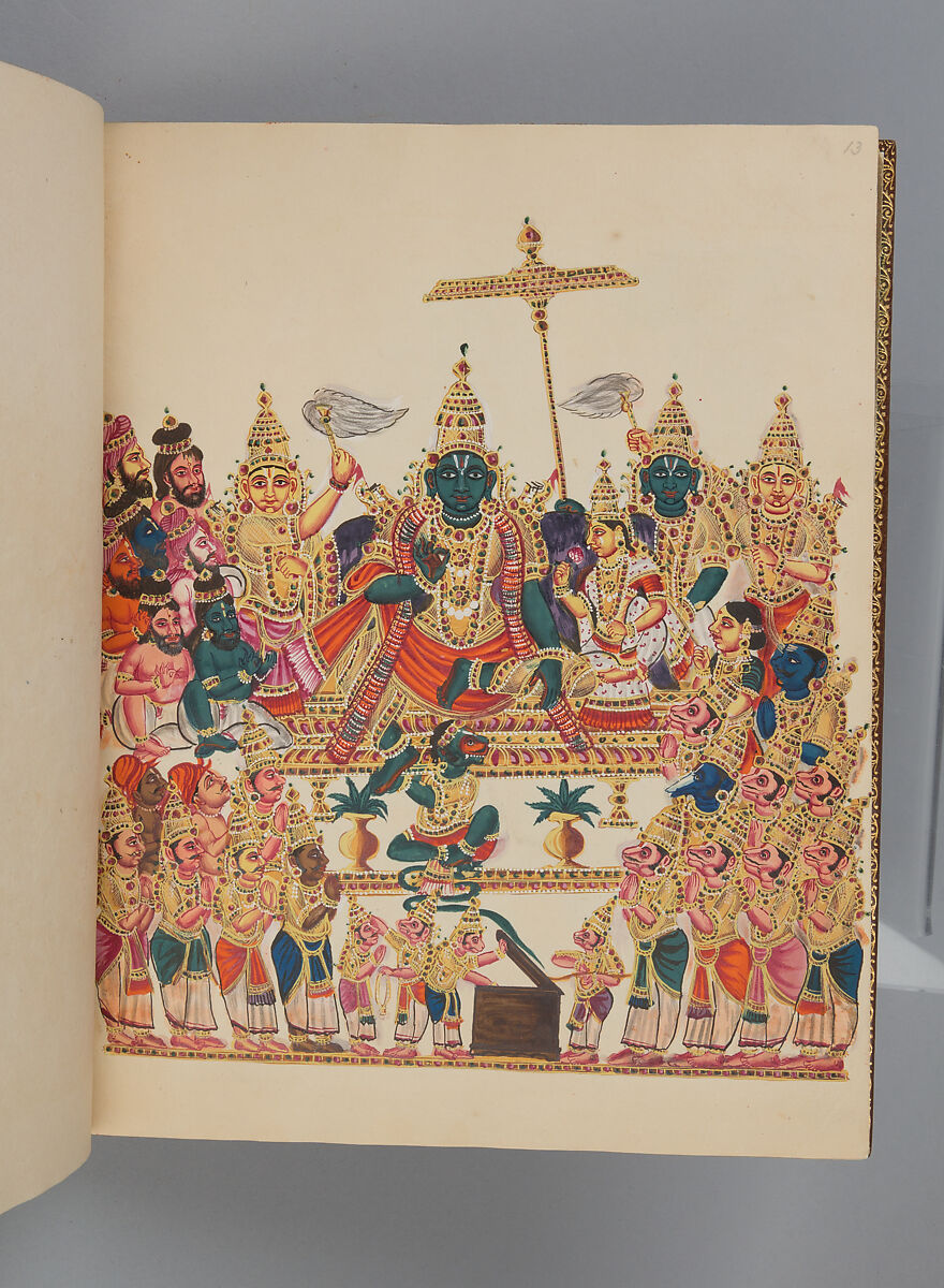 Album depicting one hundred Hindu gods, Unidentified artists (Indian, Madurai, ca. 1830s), Watercolor, ink, and gold on paper, India, Madurai, Tamil Nadu